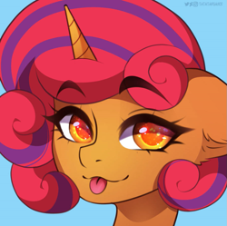 Size: 893x889 | Tagged: safe, artist:shavurrr, oc, oc only, oc:burnside fervor, pony, unicorn, looking at you, raspberry, smiling, tongue out