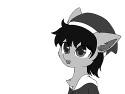Size: 1024x768 | Tagged: safe, artist:aleurajan, oc, oc only, earth pony, pony, bust, chest fluff, christmas, clothes, ear fluff, earth pony oc, grayscale, hat, holiday, monochrome, santa hat, simple background, smiling, solo, white background