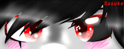 Size: 1080x427 | Tagged: safe, artist:juliet-gwolf18, oc, oc only, pony, black sclera, bust, close-up, eye, eyes, red eyes, solo