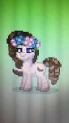 Size: 576x1024 | Tagged: safe, oc, oc only, oc:coconut breeze, earth pony, pony, pony town, earth pony oc, female, floral head wreath, flower, mare, photo, picture of a screen, pixel art, solo