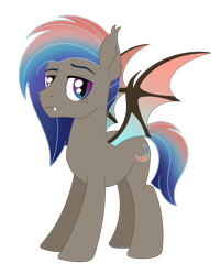 Size: 1750x2186 | Tagged: safe, artist:dyonys, oc, oc:dawn fang, bat pony, freckles, male, partial heterochromia, raised eyebrow, simple background, spread wings, stallion, transparent background, wings