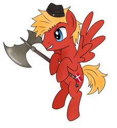 Size: 365x400 | Tagged: safe, artist:emerald star, pegasus, pony, axe, denmark, hat, hetalia, nation ponies, ponified, simple background, solo, weapon, white background