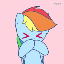 Size: 720x720 | Tagged: safe, artist:starflashing twinkle, rainbow dash, pegasus, pony, g4, :3, animated, blowing a kiss, chinese, cute, dashabetes, female, frame by frame, gif, mare, pink background, simple background, solo, wings