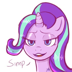 Size: 1200x1200 | Tagged: safe, artist:dorpapu, starlight glimmer, pony, unicorn, g4, dialogue, lidded eyes, simp, smug, solo