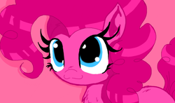 Size: 1280x752 | Tagged: safe, artist:lorepeepsblue, pinkie pie, earth pony, pony, g4, :3, pink background, ponk, simple background, solo