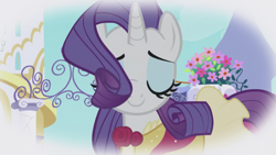 Size: 1920x1080 | Tagged: safe, screencap, rarity, pony, unicorn, g4, the ticket master, clothes, dress, eyes closed, female, frilly dress, imagine spot, mare, solo