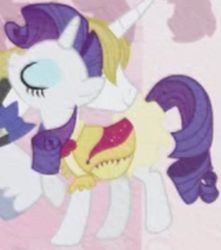 Size: 602x681 | Tagged: safe, screencap, prince blueblood, rarity, pony, unicorn, g4, the ticket master, clothes, dress, eyes closed, female, frilly dress, male, mare, ship:rariblood, shipping, solo focus, straight