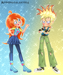 Size: 2491x2957 | Tagged: safe, artist:lumi-infinite64, artist:prismagalaxy514, artist:ravenwolf-bases, human, equestria girls, g4, annoyed look, barely eqg related, base used, bloom (winx club), boots, clothes, converse, crossover, equestria girls style, equestria girls-ified, female, fingerless gloves, gloves, gradient background, high res, johnny test, johnny test (character), leggings, male, shirt, shoes, skirt, winx, winx club
