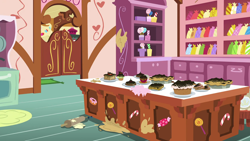 Size: 1280x720 | Tagged: safe, screencap, g4, the big mac question, background, kitchen, liminal space, no pony, scenic ponyville, sugarcube corner