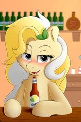 Size: 2000x3000 | Tagged: safe, artist:h3nger, oc, oc only, oc:radler, earth pony, pony, alcohol, beer, blushing, bottle, female, high res, solo