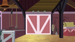 Size: 1280x720 | Tagged: safe, screencap, g4, season 9, the big mac question, applejack's barn, background, bell, liminal space, no pony, scenic ponyville, sweet apple acres