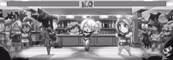 Size: 3820x1343 | Tagged: safe, artist:shonuff44, aria blaze, equestria girls, g4, angel (kof), chibi, grayscale, juri han, monochrome