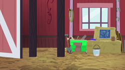 Size: 1280x720 | Tagged: safe, screencap, g4, season 9, the big mac question, applejack's barn, background, hay, liminal space, no pony, plan, rope, scenic ponyville, screwdriver