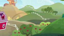 Size: 1280x720 | Tagged: safe, screencap, g4, the big mac question, apple, apple tree, background, hill, no pony, scenic ponyville, sweet apple acres, tree