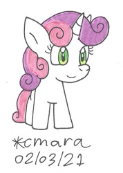 Size: 573x805 | Tagged: safe, artist:cmara, sweetie belle, pony, unicorn, g4, female, filly, simple background, solo, traditional art, white background