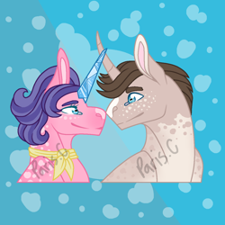 Size: 1200x1200 | Tagged: safe, artist:ponylove121, cookie crumbles, hondo flanks, g4, female, male, redesign, ship:cookieflanks, shipping, straight