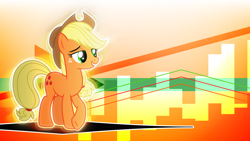 Size: 3840x2160 | Tagged: safe, artist:cloudy glow, artist:game-beatx14, edit, applejack, earth pony, pony, g4, female, hat, high res, mare, solo, wallpaper, wallpaper edit