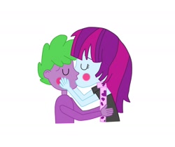 Size: 1769x1477 | Tagged: safe, mystery mint, spike, human, equestria girls, g4, blushing, duo, equestria girls-ified, female, hug, human spike, kiss on the lips, kissing, male, mysteryspike, shipping, spikelove, straight