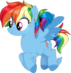 Size: 342x354 | Tagged: safe, artist:artistcoolpony, artist:selenaede, rainbow dash, pegasus, pony, g4, alternate hairstyle, base used, ear piercing, earring, feathered fetlocks, female, freckles, jewelry, mare, piercing, pixel art, ponytail, simple background, solo, transparent background