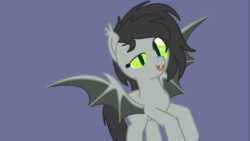 Size: 1280x720 | Tagged: safe, artist:electrum18, oc, oc only, oc:swamp flower, bat pony, pony, animated, bat pony oc, female, gif, looking at you, mare, rearing, solo, the fluffies