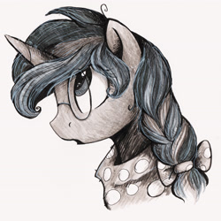 Size: 4184x4184 | Tagged: safe, artist:equmoria, oc, oc only, oc:magic prism, pony, unicorn, absurd resolution, clothes, female, glasses, grayscale, mare, marker drawing, monochrome, scarf, solo, traditional art