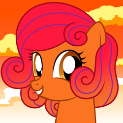 Size: 800x800 | Tagged: safe, artist:jennieoo, oc, oc only, oc:burnside fervor, earth pony, pony, bust, happy, portrait, show accurate, smiling, solo, sunset
