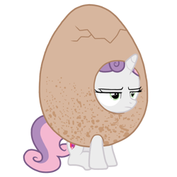 Size: 768x768 | Tagged: safe, artist:goldendaisies, sweetie belle, pony, unicorn, forever filly, g4, clothes, costume, cutie mark, egg, egg costume, eggbelle, female, filly, frown, lidded eyes, simple background, sitting, solo, sweetie belle is not amused, the cmc's cutie marks, transparent background, unamused, vector