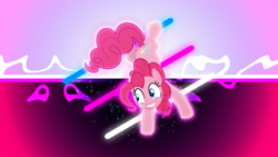 Size: 7680x4320 | Tagged: safe, artist:cloudy glow, artist:game-beatx14, edit, pinkie pie, earth pony, pony, g4, balancing, female, mare, solo, wallpaper, wallpaper edit