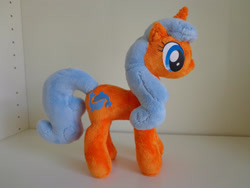 Size: 2828x2121 | Tagged: safe, artist:laurilolly-crafts, cipher splash, pony, unicorn, g4, alternate color palette, high res, irl, looking down, photo, plushie, solo