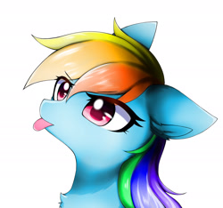 Size: 1787x1670 | Tagged: safe, artist:aleurajan, rainbow dash, pegasus, pony, g4, :p, >:p, bust, chest fluff, cute, dashabetes, eyelashes, female, mare, simple background, solo, tongue out, white background