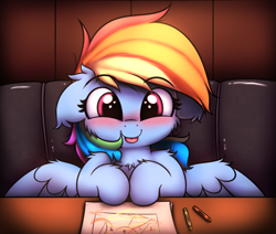 Size: 2600x2200 | Tagged: safe, artist:heavymetalbronyyeah, rainbow dash, pegasus, pony, g4, blushing, cheek fluff, chest fluff, crayon, cute, dashabetes, ear fluff, eyebrows, eyebrows visible through hair, female, floppy ears, heart eyes, high res, leg fluff, solo, spread wings, tongue out, weapons-grade cute, wingding eyes, wings