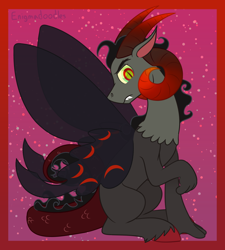 Size: 900x1000 | Tagged: safe, artist:enigmadoodles, oc, oc only, oc:omen, hybrid, interspecies offspring, magical gay spawn, offspring, parent:discord, parent:king sombra, parents:sombracord, solo