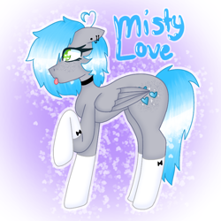 Size: 768x768 | Tagged: safe, artist:misty__luv, oc, oc only, oc:misty love, pegasus, pony, choker, female, mare, rain, solo, tongue out