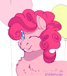 Size: 669x768 | Tagged: safe, artist:pigeorgien, pinkie pie, earth pony, pony, g4, balloon, cute, female, fluffy, looking at you, mare, one eye closed, ponk, smiling, solo, wink, winking at you