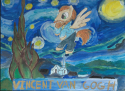 Size: 2338x1700 | Tagged: safe, artist:merrittwilson, pegasus, pony, male, ponified, solo, starry night, traditional art, vincent van gogh