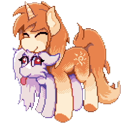 Size: 512x512 | Tagged: safe, artist:bitassembly, oc, oc only, bat pony, pony, unicorn, :p, animated, bat pony oc, cheek fluff, cute, derp, eyes closed, female, floppy ears, horn, larger male, male, mare, misleading thumbnail, no pupils, nuzzling, oc x oc, pixel art, shipping, silly, silly pony, simple background, size difference, smaller female, smiling, snuggling, stallion, stallion on mare, starry eyes, straight, tail wag, tongue out, transparent background, unicorn oc, wall eyed, wingding eyes