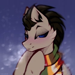 Size: 3500x3500 | Tagged: safe, artist:rrd-artist, doctor whooves, time turner, earth pony, pony, g4, clothes, doctor who, fourth doctor's scarf, high res, lidded eyes, looking at you, scarf, smiling, solo, striped scarf, the doctor