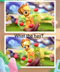 Size: 900x1069 | Tagged: safe, edit, applejack, earth pony, pony, g4, cowboy hat, female, hat, mare, popmart, reaction image, solo, toy, what the hay?