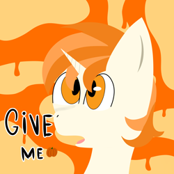 Size: 5000x5000 | Tagged: source needed, safe, artist:mrcote, oc, oc only, oc:pumkin delishes, earth pony, pony, unicorn, horn, pumpkin, solo, text, unicorn oc