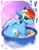 Size: 2240x2862 | Tagged: safe, artist:yakovlev-vad, rainbow dash, pegasus, pony, g4, abstract background, angry, bath, bubble bath, cute, dashabetes, female, frown, high res, lacrimal caruncle, mare, rainbow dash is not amused, rubber duck, solo, unamused, water, wet, wet mane