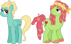 Size: 3195x2000 | Tagged: safe, artist:whalepornoz, edit, tree hugger, zephyr breeze, pegasus, pony, g4, aura winds, auratop, female, folded wings, high res, hippie, male, mare, rule 63, shipping, simple background, smiling, standing, straight, transparent background, tree top, vector, wings, zephyrhugger