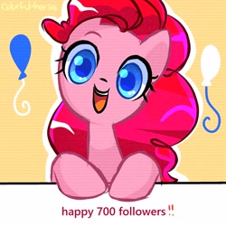Size: 2500x2500 | Tagged: safe, artist:syrupyyy, pinkie pie, earth pony, pony, g4, happy, high res, looking at you, milestone, smiling, solo