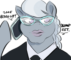 Size: 1016x853 | Tagged: safe, artist:testostepone, silver spoon, earth pony, semi-anthro, g4, arm hooves, bogdanoff, cellphone, chin, commission, glasses, imminent rage, lips, meme, not salmon, older, older silver spoon, phone, smartphone, solo, stonks, this will end in posting pink wojaks, wat
