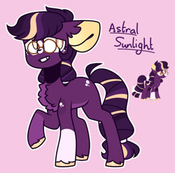 Size: 1280x1271 | Tagged: safe, artist:legendarty, oc, oc only, oc:astral sunlight, earth pony, pony, female, glasses, mare, offspring, parent:big macintosh, parent:twilight sparkle, parents:twimac, purple background, simple background, solo, unshorn fetlocks