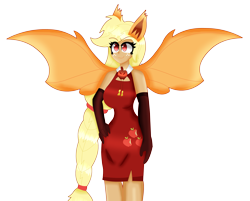 Size: 4539x3643 | Tagged: safe, artist:dazzlingmimi, applejack, vampire, equestria girls, g4, alternate hairstyle, applebat, breasts, choker, clothes, dress, evening gloves, freckles, gloves, long gloves, ponied up, race swap, simple background, solo, transparent background