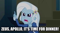 Size: 1280x714 | Tagged: safe, trixie, equestria girls, g4, my little pony equestria girls: rainbow rocks, caption, image macro, imgflip, magnum p.i., reference, text