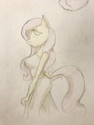 Size: 3024x4032 | Tagged: safe, artist:scribleydoodles, fluttershy, pegasus, anthro, g4, breasts, busty fluttershy, profile, solo, traditional art