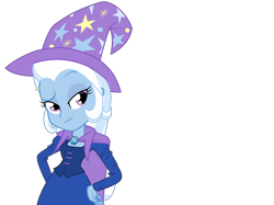 Size: 3296x2468 | Tagged: safe, artist:rivalcat, trixie, equestria girls, g4, cape, clothes, hand on hip, hat, high res, simple background, smiling, solo, transparent background, trixie's cape, trixie's hat, vector
