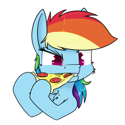 Size: 1500x1500 | Tagged: safe, artist:dacaoo, rainbow dash, pegasus, pony, g4, eating, female, food, herbivore, mare, pizza, simple background, solo, that pony sure does love pizza, tomato, transparent background