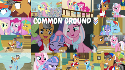 Size: 1974x1111 | Tagged: safe, edit, edited screencap, editor:quoterific, screencap, caramel, clear sky, daisy, flower wishes, fluttershy, orion, pinkie pie, quibble pants, rainbow dash, shooting star (character), snails, wind sprint, earth pony, pegasus, pony, unicorn, common ground, g4, angry, clothes, coach rainbow dash, eyes closed, facewing, female, glowing horn, grin, gritted teeth, hat, horn, magic, magic aura, nervous, nervous smile, open mouth, smiling, unamused, vest, whistle
